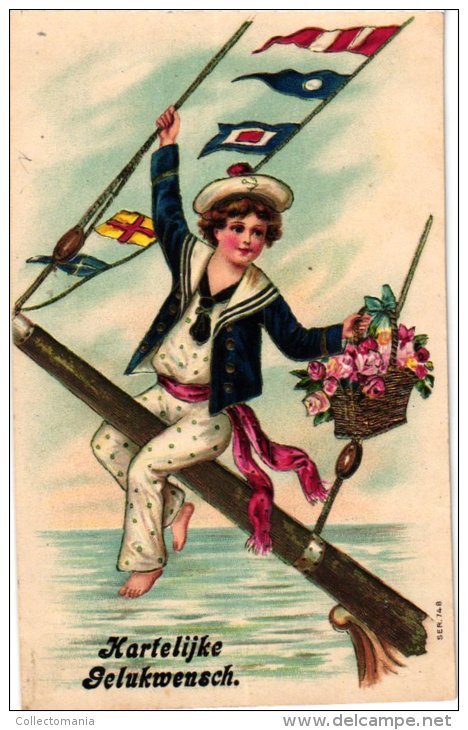 2 Postcards 1910 SAILOR  MARIN     On The Starboard Tack  Illustr Lawson Wood   1relief Fantasie - Wood, Lawson