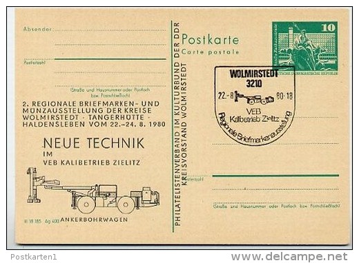 DDR P79-19-80 C117 Postkarte PRIVATER ZUDRUCK Ankerbohrwagen Wolmirstedt Sost.1980 - Cartes Postales Privées - Oblitérées