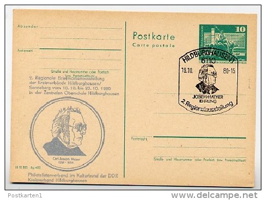 DDR P79-24-80 C122 Postkarte PRIVATER ZUDRUCK Joseph Meyer Hildburghausen Sost. 1980 - Cartes Postales Privées - Oblitérées