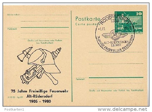 DDR P79-28-80 C126 Postkarte PRIVATER ZUDRUCK Feuerwehr Rüdersdorf Bei Berlin Sost.1980 - Cartoline Private - Usati