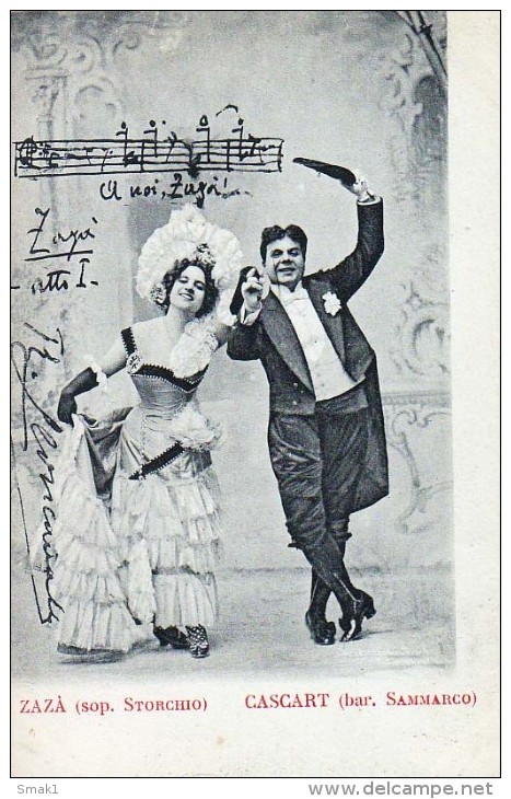 AK OPER "ZAZA" BY Ruggero Leoncavallo,SINGER SÄNGER SOPRAN STORCHIO , CASCART BARITON SAMMARCO OLD POSTCARD VOR 1904 - Opéra