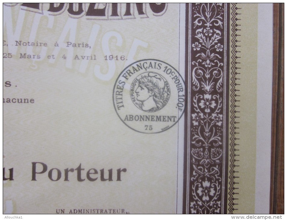 Vieux Papiers > Actions & Titres > Thèmes > Mines> Compagnie Française Du Zinc Action De 100 Fr. Au Porteur - Africa