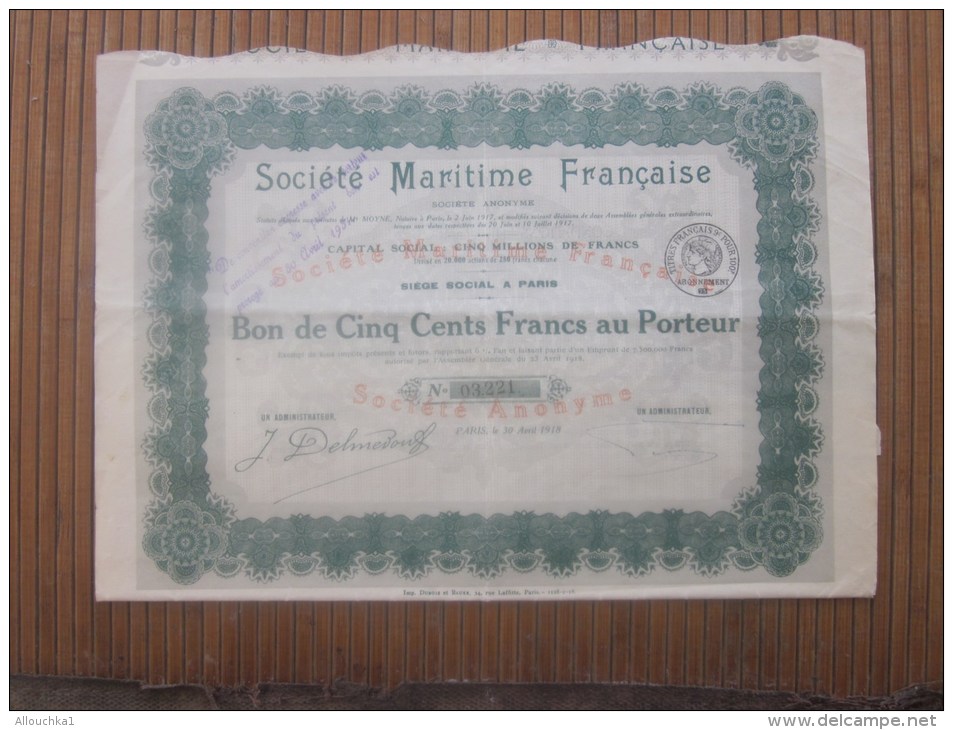 Vieux Papiers &gt; Actions &amp; Titres &gt; Thèmes &gt; Mines &gt;société Maritime Française Action De 100 Fr. Au Porte - Navegación