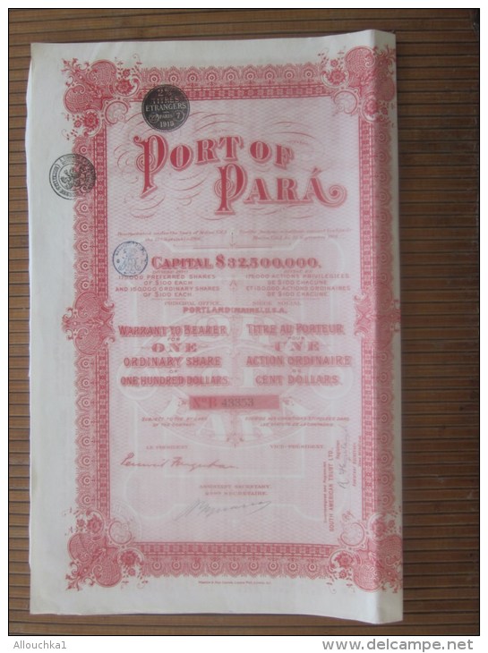 Vieux Papiers &gt; Actions &amp; Titres &gt; Thèmes &gt;"Port Of Para"Maine USA 1906 Avec Tous Les Coupons - Industry