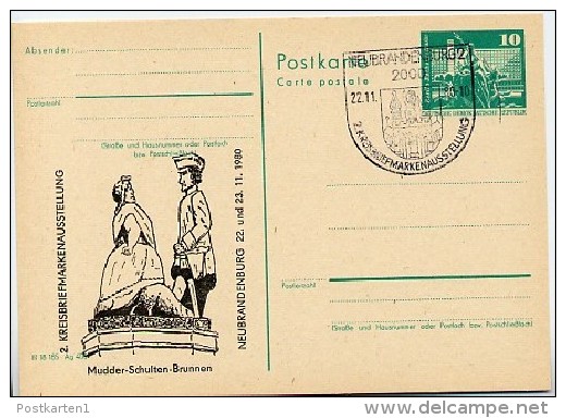 DDR P79-33-80 C130 Postkarte ZUDRUCK Mudder-Schulten-Brunnen Neubrandenburg Sost. 1980 - Private Postcards - Used