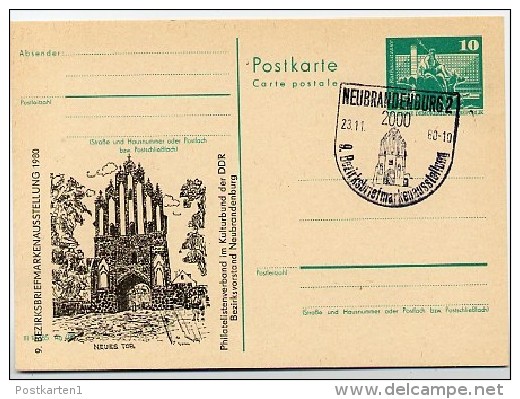 DDR P79-34-80 C131 Postkarte PRIVATER ZUDRUCK Neues Tor Neubrandenburg Sost. 1980 - Cartes Postales Privées - Oblitérées