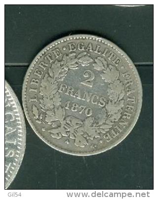 Piece 2 Francs Argent Type Ceres  Année 1870   ,  Pic2304 - 1870-1871 Regering Van Nationale Verdediging