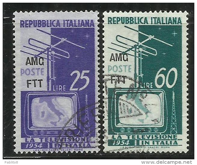 TRIESTE A 1954 AMG - FTT ITALIA ITALY OVERPRINTED TELEVISIONE SERIE COMPLETA BLOCK COMPLETE SET USATO USED OBLITERE' - Poste Exprèsse