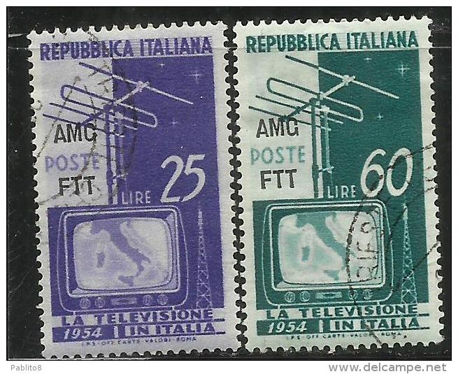 TRIESTE A 1954 AMG - FTT ITALIA ITALY OVERPRINTED TELEVISIONE SERIE COMPLETA BLOCK COMPLETE SET USATO USED OBLITERE' - Poste Exprèsse