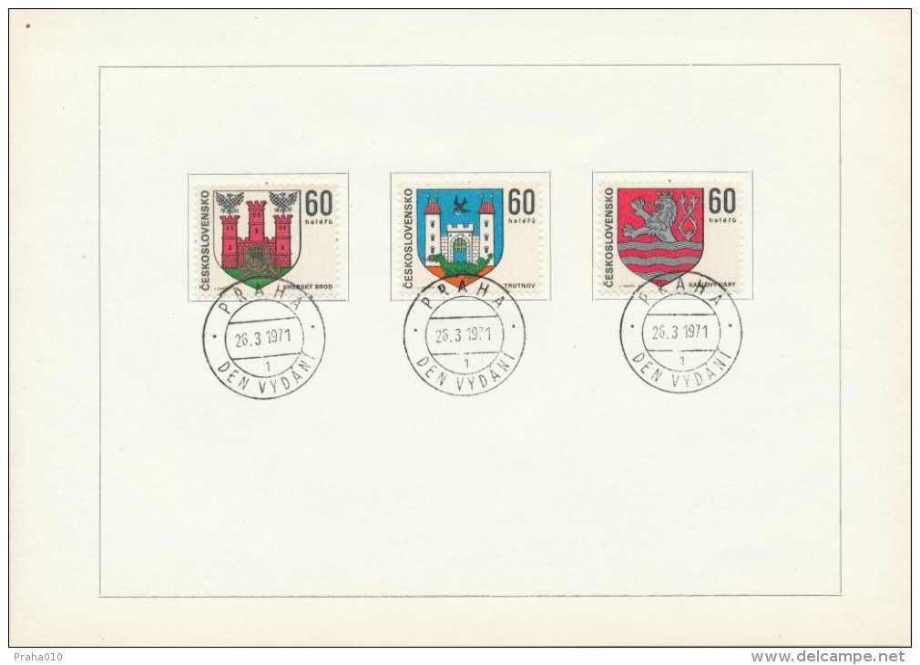 Czechoslovakia / First Day Sheet (1971/02) Praha (1): Coats Of Arms Cities (Zilina, Levoca, C. Trebova, K. Vary, Trutnov - Autres & Non Classés