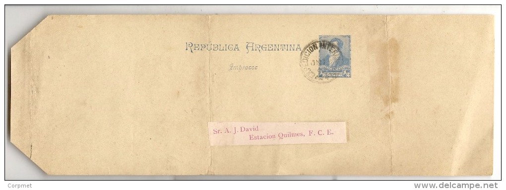 ARGENTINA - VF 1893 FAJA POSTAL Rivadavia 1/2 Ctvo. Dirigida A Sr. A.J. DAVID - ESTACION QUILMES F.C.E. - Enteros Postales