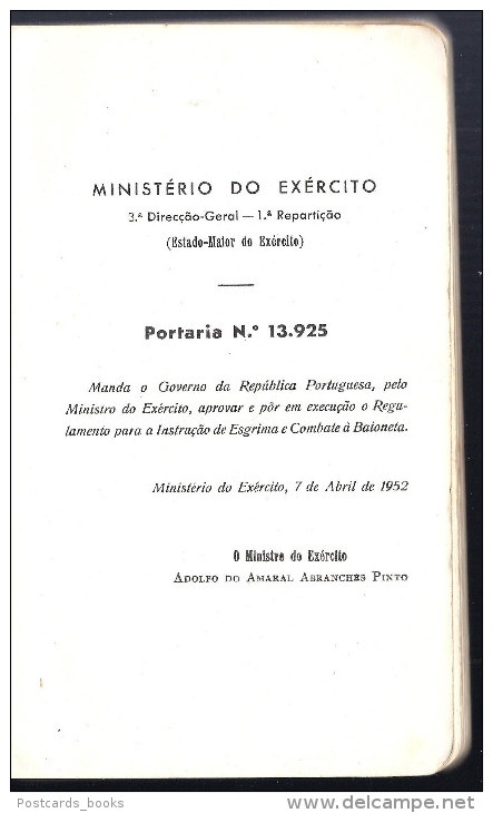 1950s Livro INSTRUÇAO De ESGRIMA E COMBATE à BAIONETA Min.Exercito. Portuguese Army FENCING + COMBAT BAYONET Book - Autres & Non Classés