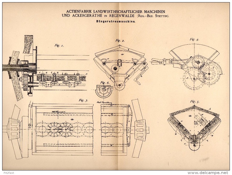 Original Patentschrift - Maschinen Und Ackergeräthefabrik In Regenwalde / Resko , 1888 , Düngerstreumaschine !!! - Maschinen