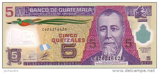 GUATEMALA  5 Quetzales  Emission De 2010  Polymer       ***** BILLET  NEUF ***** - Guatemala