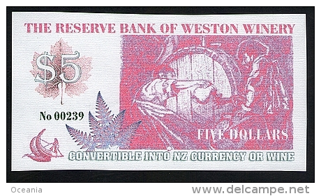 Weston Winery New Zealand. Wine Banknote- Reserve Bank Of Weston Winery - Andere & Zonder Classificatie