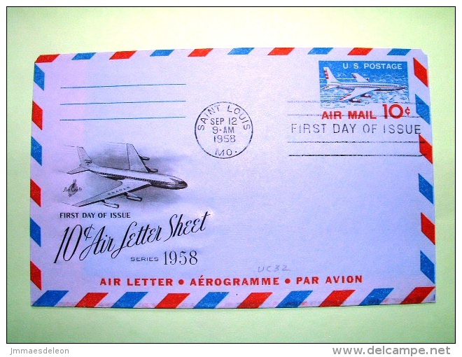 USA 1958 FDC Aerogramme - Saint Louis - 10c - Plane - 1941-60