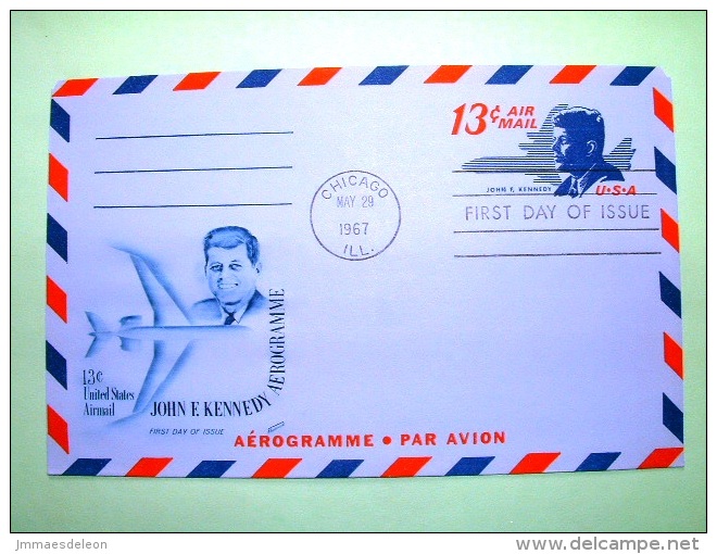 USA 1967 FDC Aerogramme Chicago - 13c - Kennedy - Plane - 1961-80