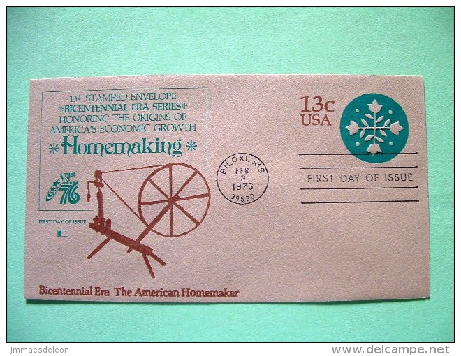 USA 1975 FDC Stationery Stamped Cover - Biloxi MS - 13c - Homemaker Textile - 1961-80