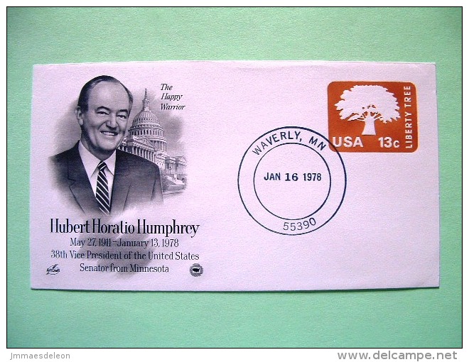 USA 1978 Special Stationery Stamped Cover - Waverly - 13c - Liberty Tree - Happy Warrior - Hubert Horatio Humphrey - 1961-80