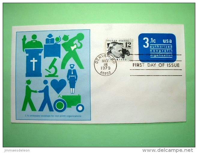 USA 1979 FDC Stationery Stamped Cover - Denver - 3.1c Non Profit Organizations - Ford Car - Religion Tractor Microsco... - 1961-80