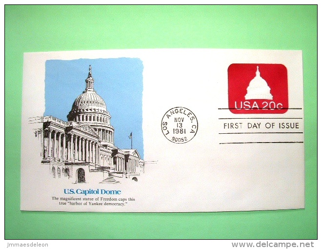 USA 1981 FDC Stationery Stamped Cover - Los Angeles - 20c - Capitol - Capitol Dome - 1981-00