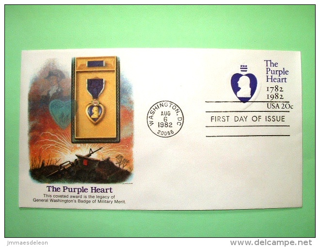 USA 1982 FDC Stationery Stamped Cover - Washington - 20c - Purple Heart Medal Military Merit - Gun - 1981-00