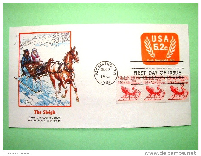 USA 1983 FDC Stationery Stamped Cover - Memphis - 5.2c Non Profit Organizations - Sleigh Stamps - Horse Sleigh - 1981-00