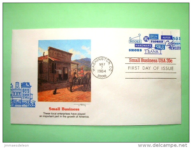 USA 1984 FDC Stationery Stamped Cover - Washington - 20c - Small Business - Bank Florist Autos Café Books - 1981-00