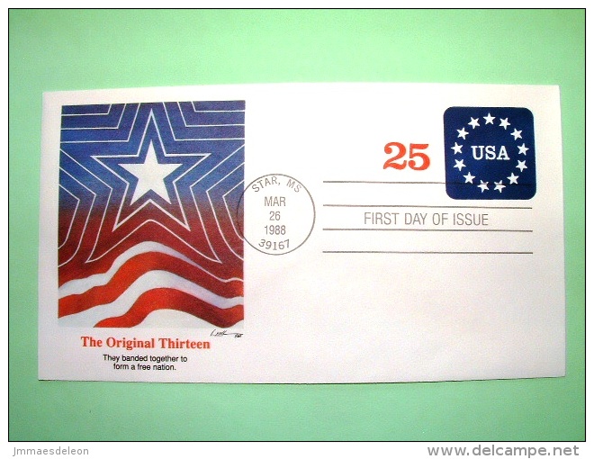 USA 1988 FDC Stationery Stamped Cover - Star MS - 25c - Stars - Flag - 1981-00