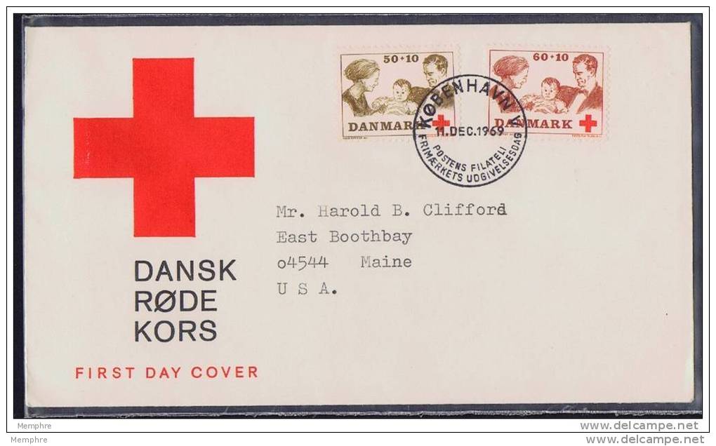 1969  Croix Rouge Danoise  FDC Adressé Aux USA - FDC