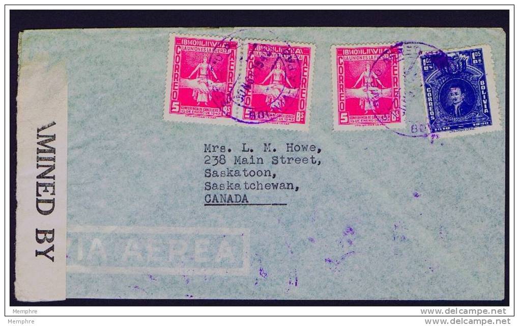 1942   Censored  Air Mail Letter To Canada - Bolivia