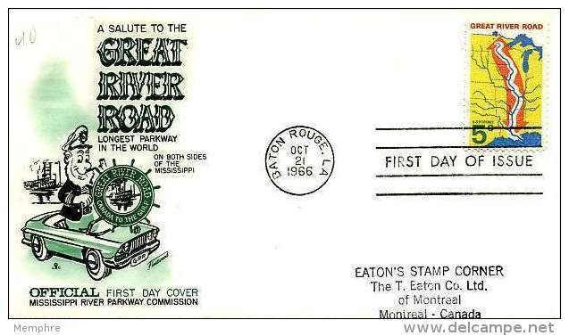 FDC Great River Road Scott 1319 Mississippi River Parkway Commission Official  Cachet  Circulated - 1961-1970