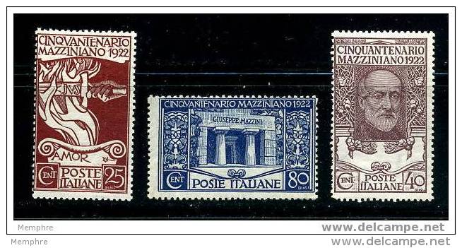 ITALIE 1922  50è Ann Mort De Mazzini Série Complète Sass 128-130  * - Mint/hinged