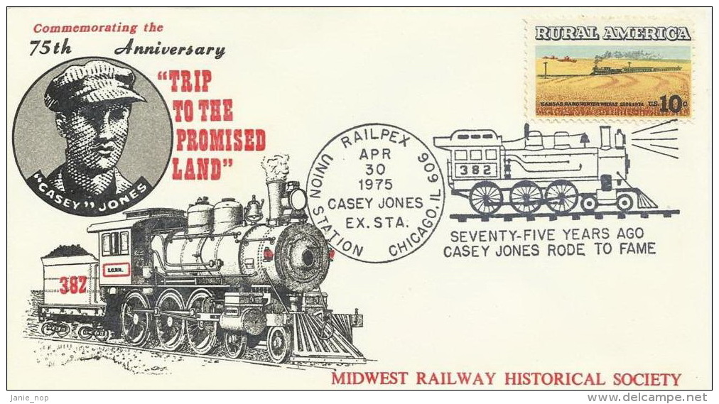 United States 1975 75th Anniversary Trip To The Promised Land, Souvenir Cover - Trenes