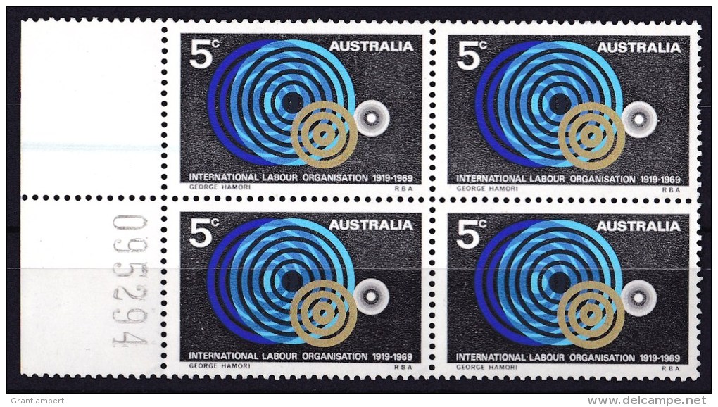 Australia 1969 International Labour 5c Marginal Block Of 4 MNH - Mint Stamps