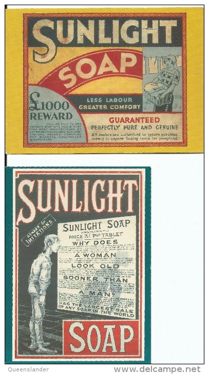 Sunlight 1885 Centenary 1985 2 Postcards Copyright Lever & Kitchen Pty Ltd 1985 Front & Back Shown - Advertising