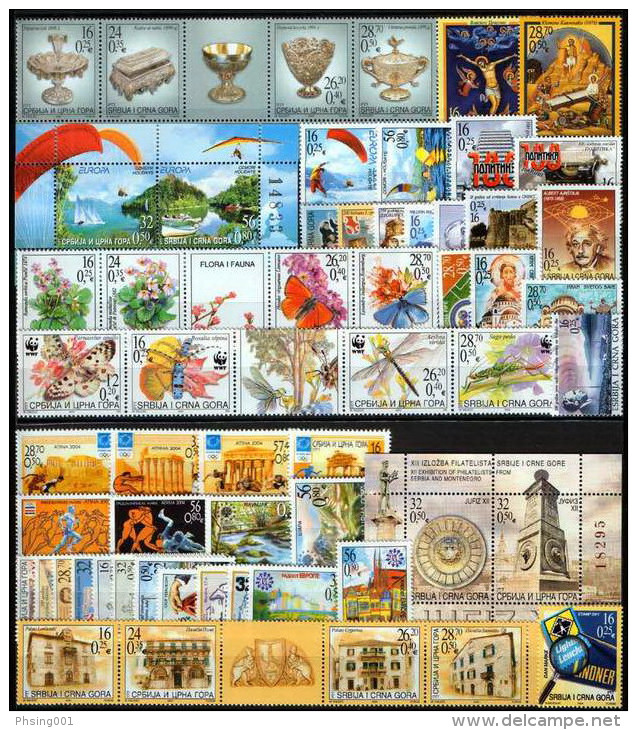 Yugoslavia 2004 Europa, Olympic Games Athens, WWF Buterflies, Insects, Albert Einstein, Complete Year, MNH - Años Completos