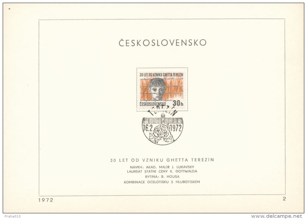 Czechoslovakia / First Day Sheet (1972/02) Terezin: 30 Years Since The Establishment Of The Ghetto Terezin (1942) - Jewish