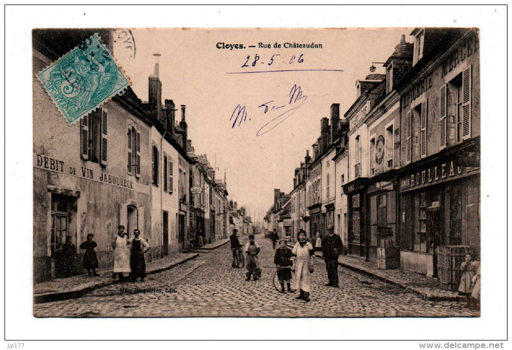 Cloyes Sur  Loir Belle Animation Rue De Chateaudun Debit Vins Jaboureck Mercerie Roulleau Ecrite 1906 Edit M Despieries - Cloyes-sur-le-Loir