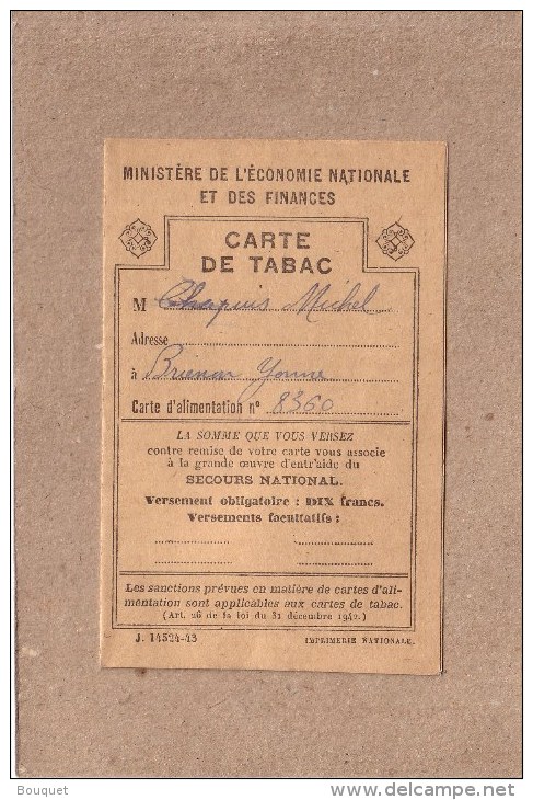 CARTE DE TABAC - Débit 355  , AUXERRE , YONNE - TENU PAR MR BLONDEAU - POUR MR CHAPUIS - Documents