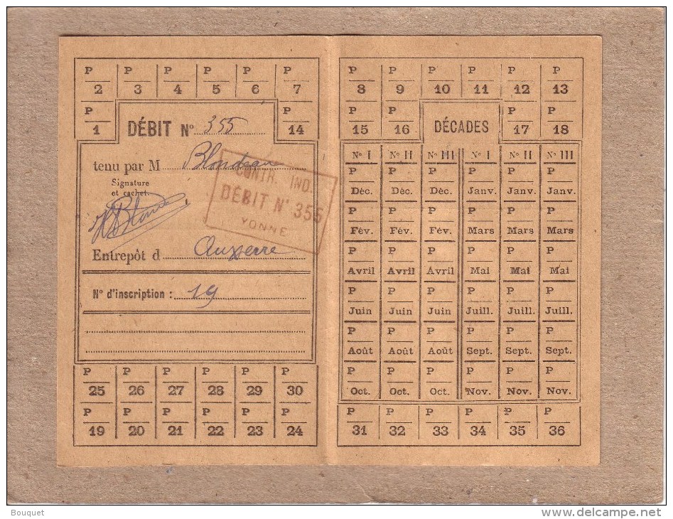 CARTE DE TABAC - Débit 355  , AUXERRE , YONNE - TENU PAR MR BLONDEAU - POUR MR CHAPUIS - Documents