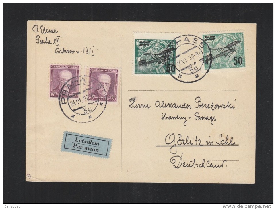 Czechoslovakia Air Mail PC 1930 Prague To Germany (2) - Luchtpost