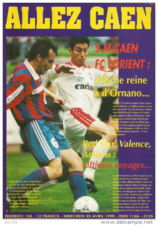 Revue Football  "ALLEZ CAEN"   N° 155    Avril 1998 - Libros