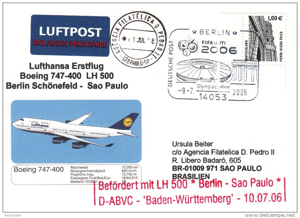 FUSSBALL-FOOTBALL-SOCCER- CALCIO, Germany, 2006, AIRMAIL / Special Postmark !! - 2006 – Alemania