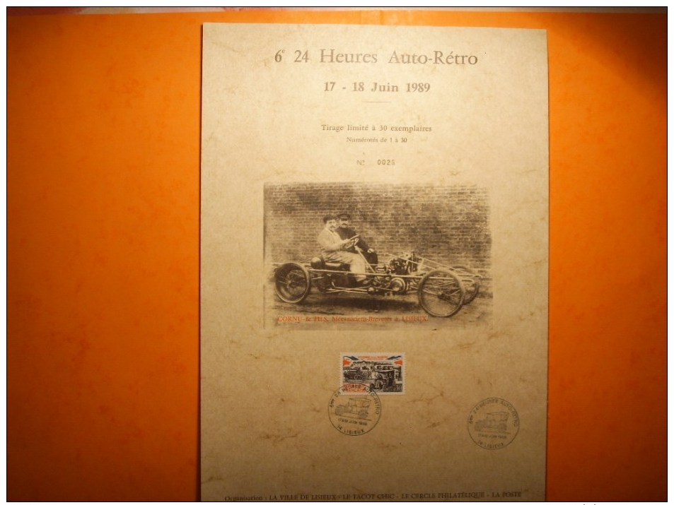 319) 6 é 24 Heures Retro : Lisieux 17 19 06 1989 :cornu Et Fils Mecaniciens Brevetes :rare  : No 25 Sur 30 - Andere & Zonder Classificatie