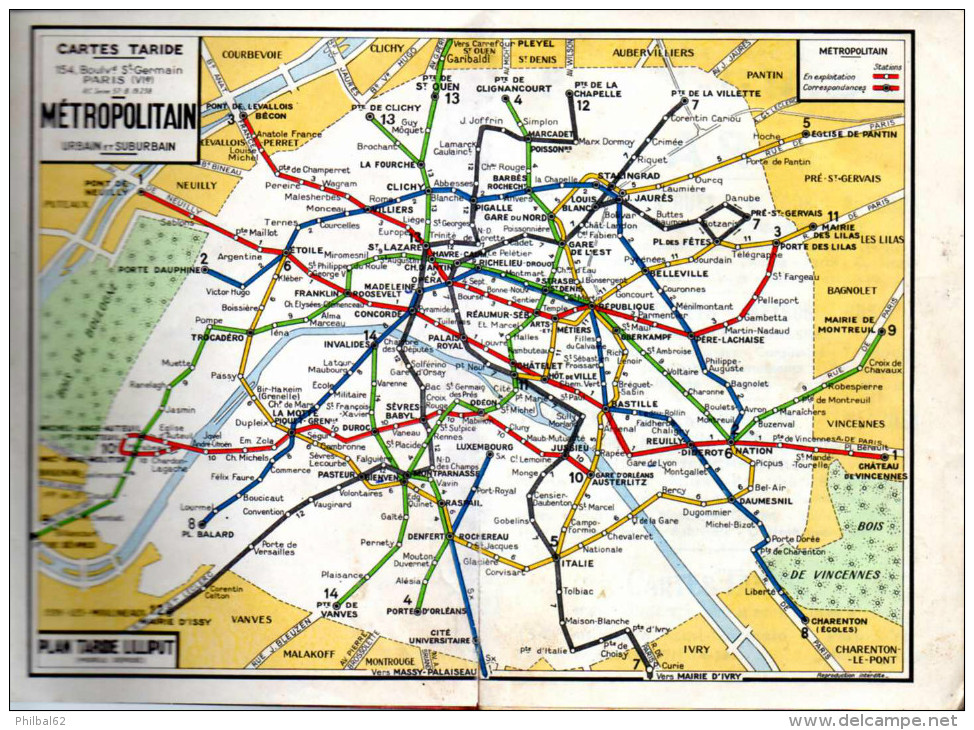 Plan-guide De Paris Taride 1964. Métro, Bus. Répertoire Des Rues, Lignes De Métro, Plan Des Arrondissements..., - Europe