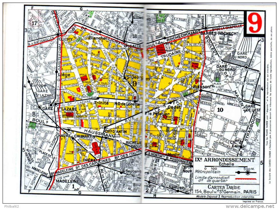 Plan-guide De Paris Taride 1964. Métro, Bus. Répertoire Des Rues, Lignes De Métro, Plan Des Arrondissements..., - Europe