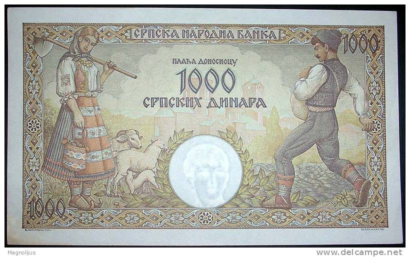 Banknote,paper Money,1000 Dinars,Watermark-King Peter II,Yugoslavia,Kingdom,194 2.,dim 170x95mm - Joegoslavië