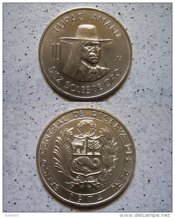 Peru 10 Soles 1974 Münze Cu - Ni - Tupac Amaru -SEHR SCHÖN !!                         (B7) - Peru