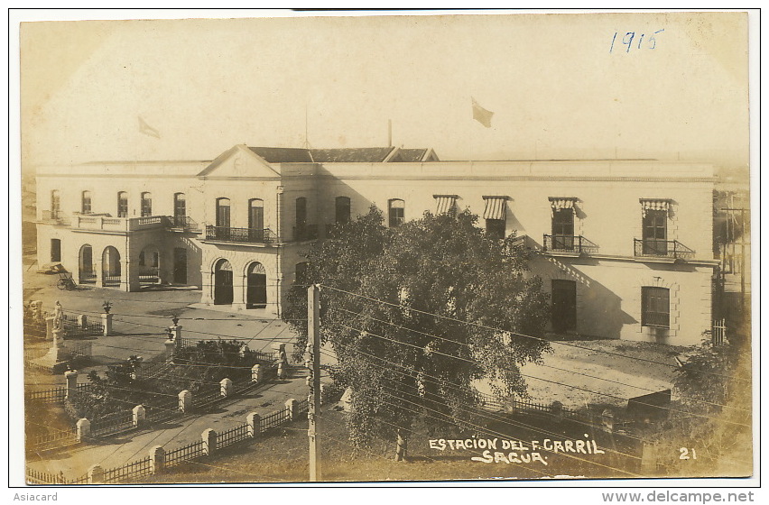 Sagua La Grande  Real Photo  Estacion De Ferrocarril Train Station 1915 - Cuba